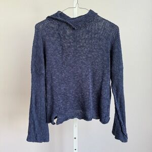 SKIF Handknit collar Sweater Open Knit Bell Sleeves Lagenlook Pullover One Size